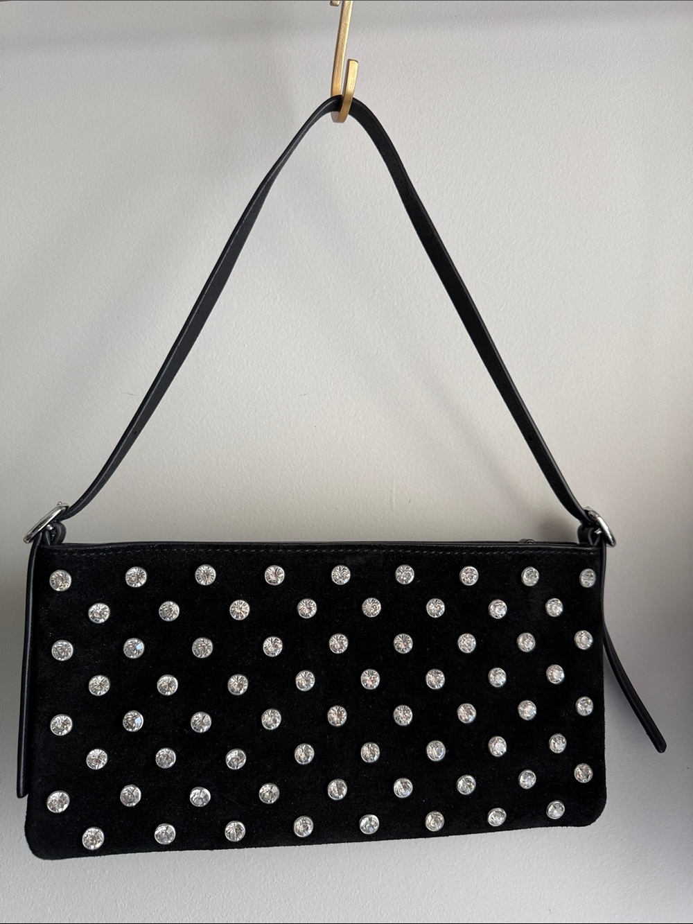 Madewell Black Crystal-Embellished Shoulder Clutch
